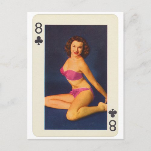 Vintage Pin_Up Girl Playing Card Eight of Clubs