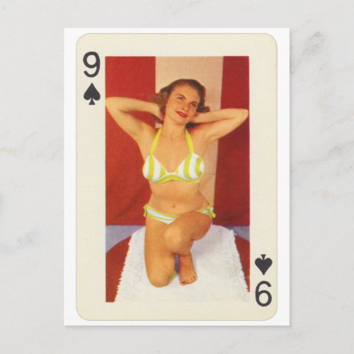 Vintage Pin Up Girl Playing Card Nine of Spades