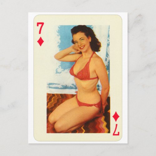 Vintage Pin Up Girl Playing Card Seven of Diamonds