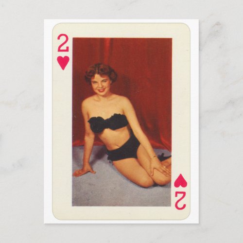 Vintage Pin Up Girl Playing Card Two of Hearts