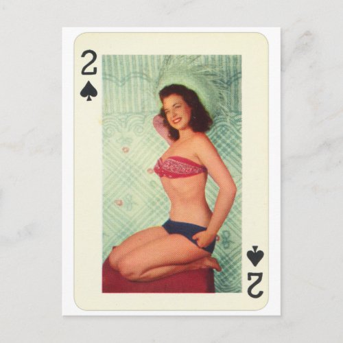Vintage Pin Up Girl Playing Card Two of Spades