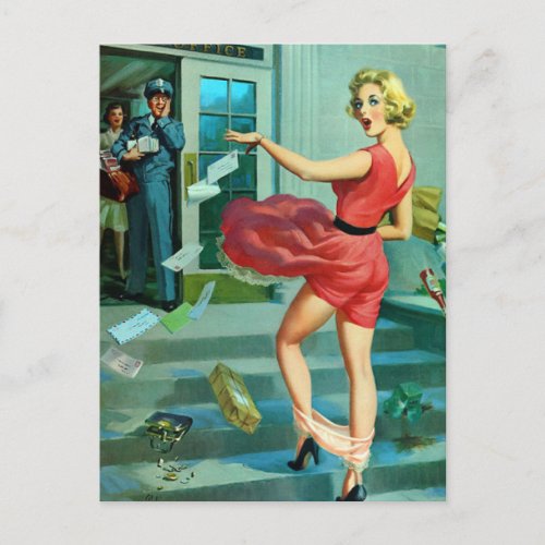 Vintage pin up girl postcard