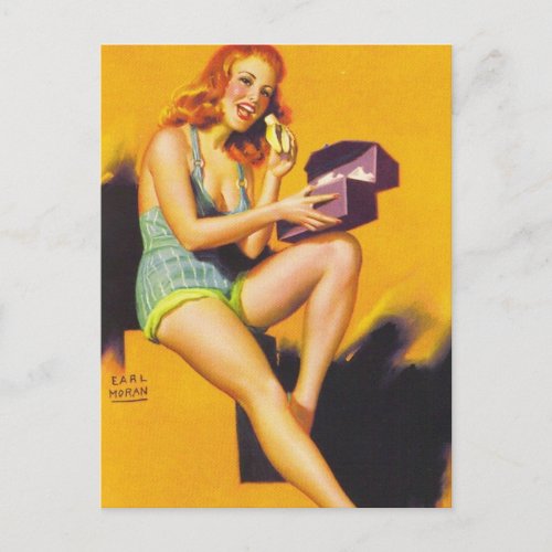 Vintage pin up girl postcard