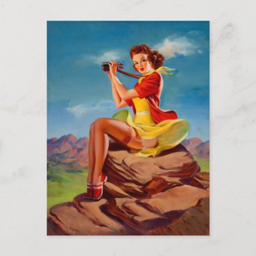 Vintage pin up girl postcard