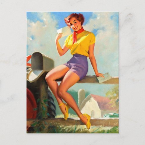 Vintage pin up girl postcard