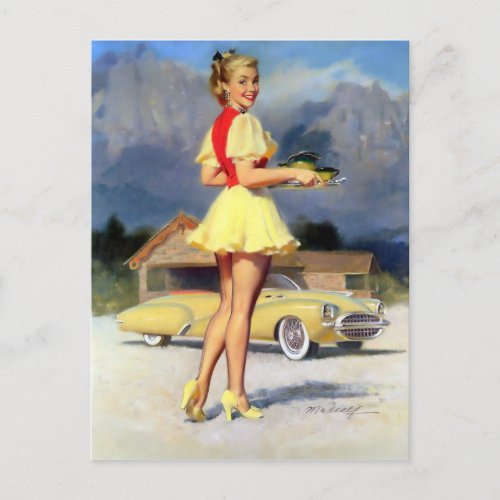 Vintage pin up girl postcard