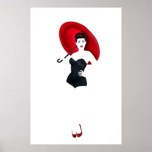 Vintage pin_up girl _ Red Umbrella Poster