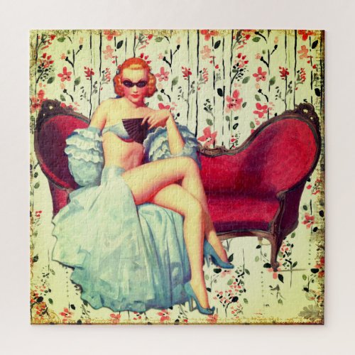 Vintage pin up girl retro southern belle redhead jigsaw puzzle