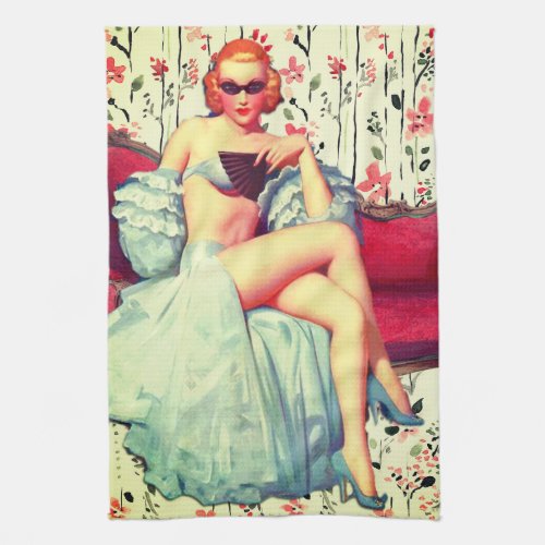 Vintage pin up girl retro southern belle redhead kitchen towel