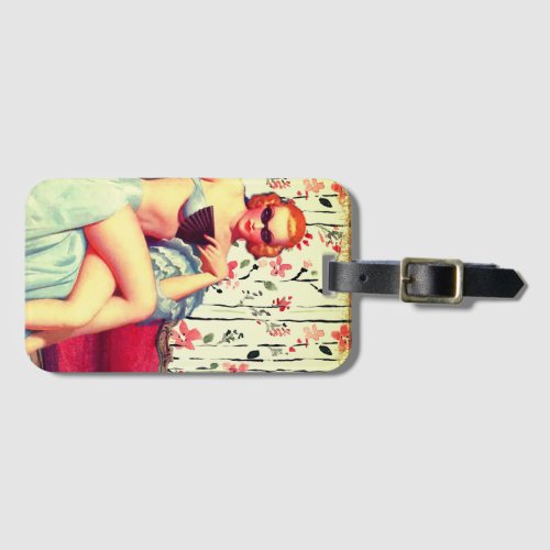 Vintage pin up girl retro southern belle redhead luggage tag