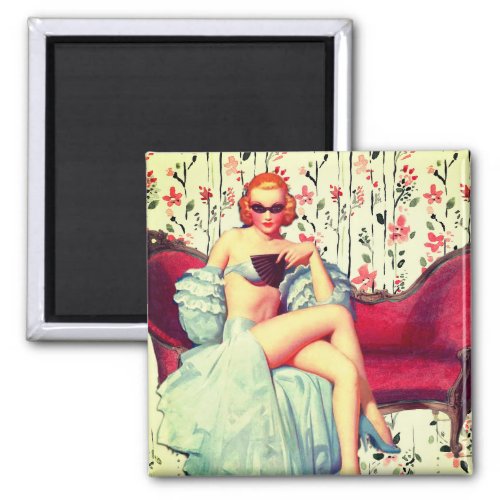 Vintage pin up girl retro southern belle redhead magnet