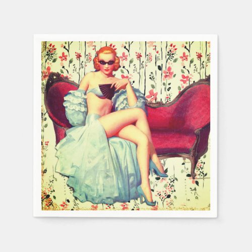Vintage pin up girl retro southern belle redhead napkins