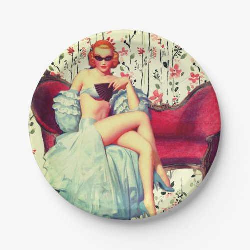 Vintage pin up girl retro southern belle redhead paper plates