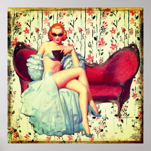 Vintage pin up girl retro southern belle redhead poster