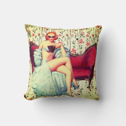 Vintage pin up girl retro southern belle redhead throw pillow