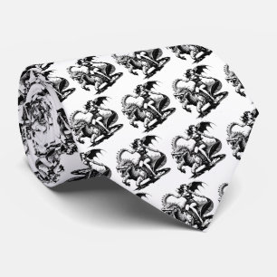 Vintage Pin-Up Girl Riding Dragon Neck Tie