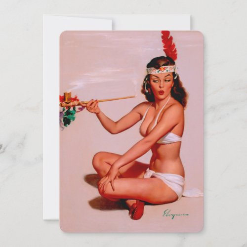 Vintage Pin Up Girl Smoking Peace Pipe