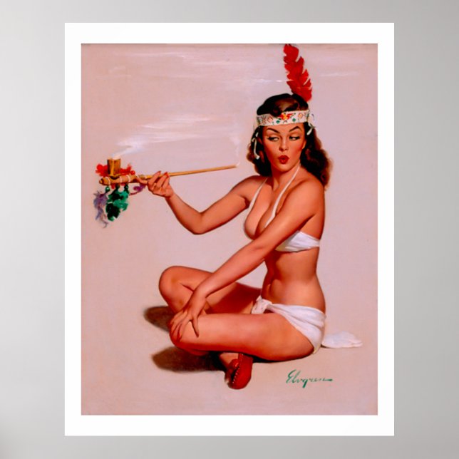 Vintage Pin Up Girl Smoking Peace Pipe Poster (Front)