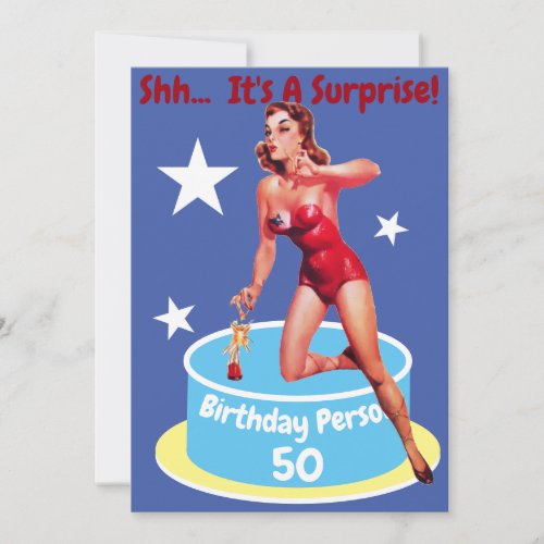 Vintage Pin Up Girl Surprise Birthday Invitation