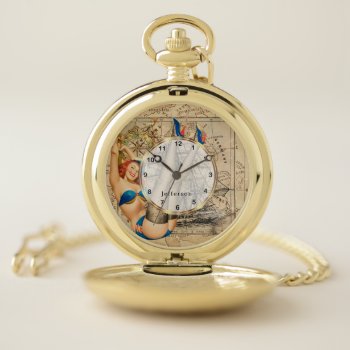 Vintage Pin Up Girl Travel The World Design Pocket Watch by DesignsbyDonnaSiggy at Zazzle