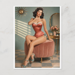 Vintage Pin-Up Glamour Art Print Retro Boudoir Postcard