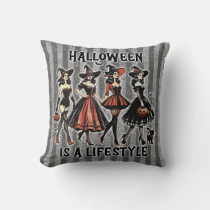 Vintage Pin-Up Halloween Witch Two Sided Print Throw Pillow