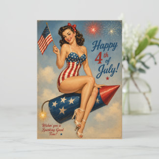 Vintage Pin Up Happy 4th Patriotic Postcard