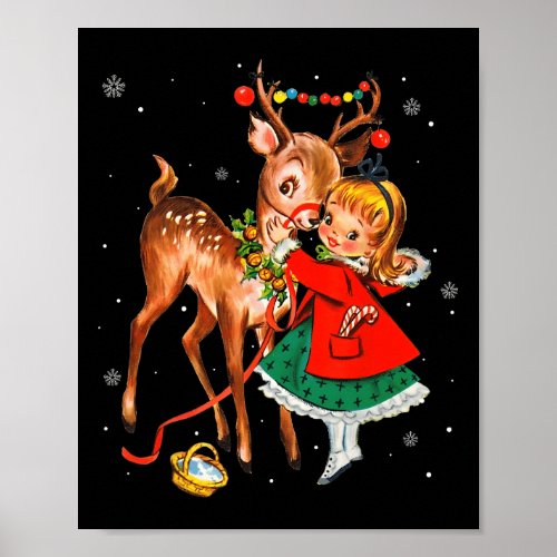 Vintage Pin Up Little Girl Reindeer Retro 1950s Ch Poster
