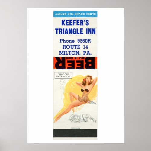 Vintage Pin_Up Matchbook Kefflers Inn Milton PA Poster