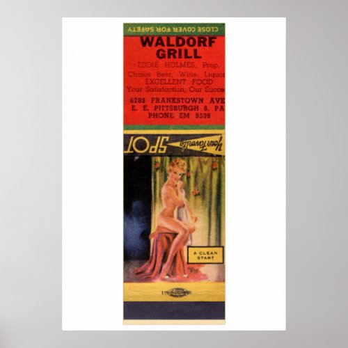 Vintage Pin_Up Matchbook Waldorf Grill Pittsburgh Poster