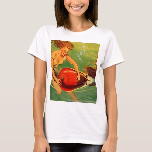 Vintage Pin_Up Mermaid Catches Torpedo T_Shirt