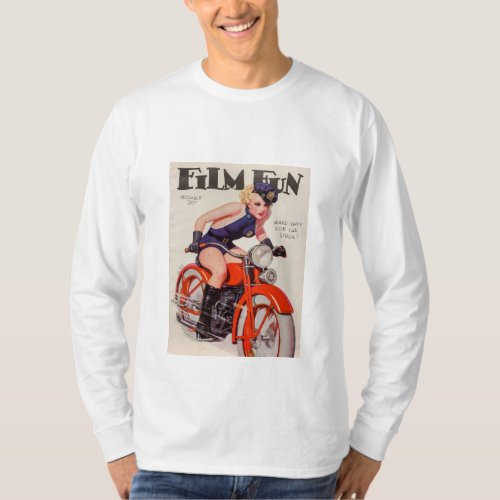 Vintage Pin Up Motorcycle  Girl T_Shirt