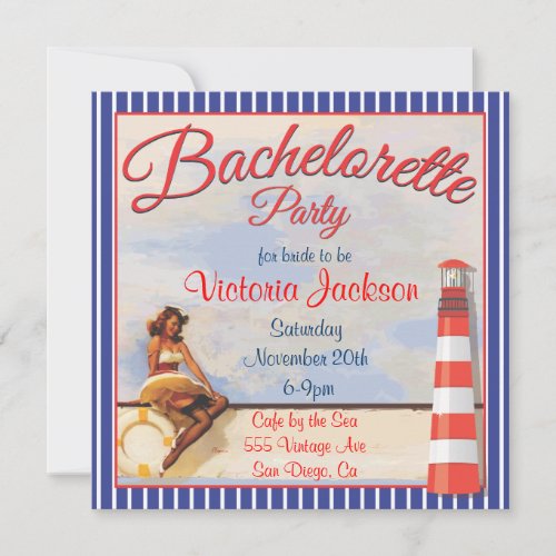 Vintage Pin up Nautical Bachelorette Party Invitations