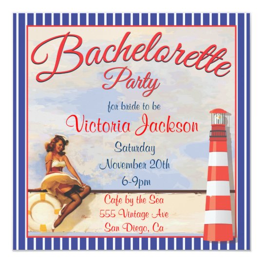 Vintage Pin up Nautical Bachelorette Party Invitation ...