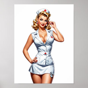 Vintage Pin-up Nurse Digital Art Poster