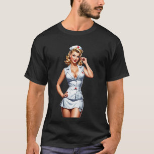 Vintage Pin-up Nurse Digital Art T-Shirt