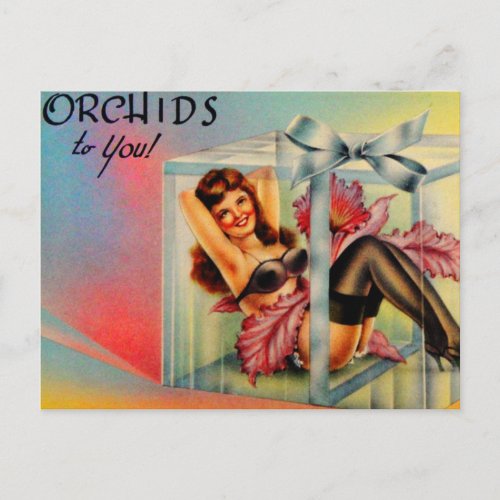 Vintage Pin_Up Orchids for You Girl Postcard