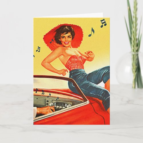 Vintage Pin Up Rock N Roll Car Radio Card