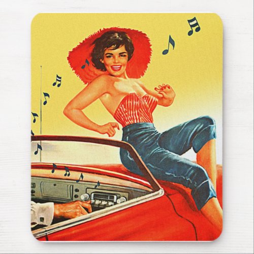 Vintage Pin Up Rock N Roll Car Radio Mouse Pad