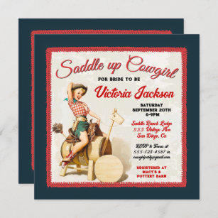 Vintage Pin up Rockabilly Cowgirl Bridal Shower Invitation