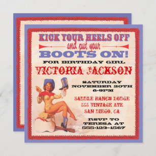 Vintage Pin up Rockabilly Cowgirl Party Invitation