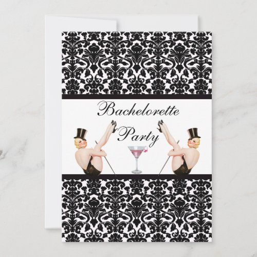 Vintage Pin Up Show Girls Damask Bachelorette Invitation