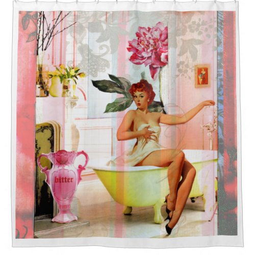 vintage pin up shower shower curtain