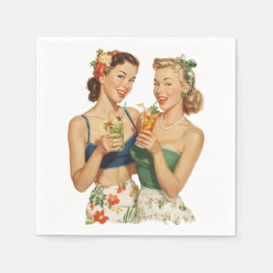 Vintage Pin-Up Summer Cocktail Friends Napkins