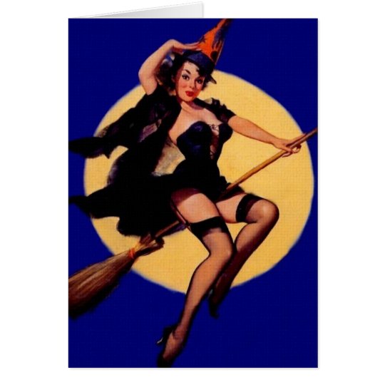 Vintage Pin Up Witch Card