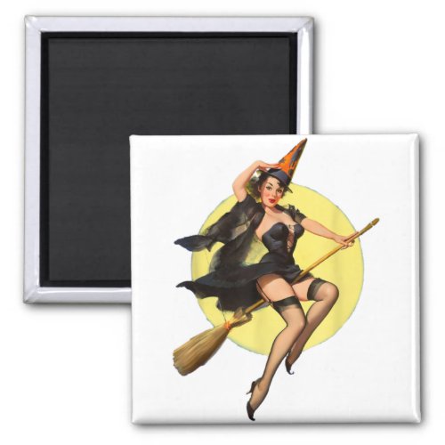 Vintage Pin up Witch Halloween Pinup Girl Funny Il Magnet