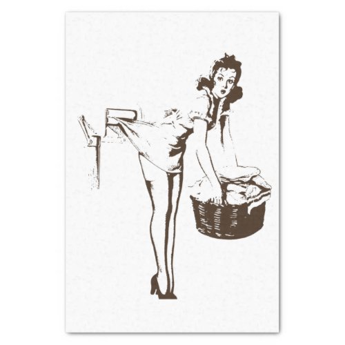 Vintage Pin Up Woman Doing Laundry Black and White Tissue Paper