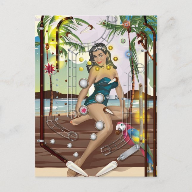 Vintage Pinball Machine game Postcard (Front)