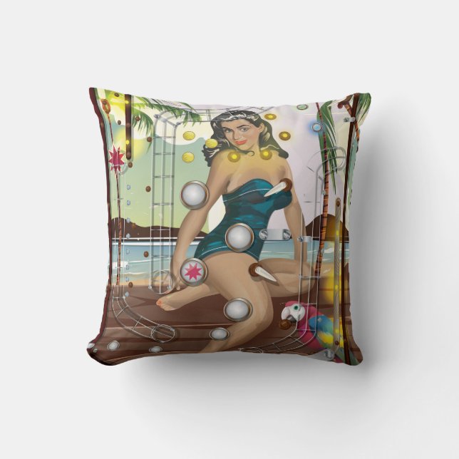 Vintage Pinball Machine game Throw Pillow (Front)