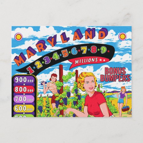 Vintage Pinball Maryland Millions Back Glass Postcard